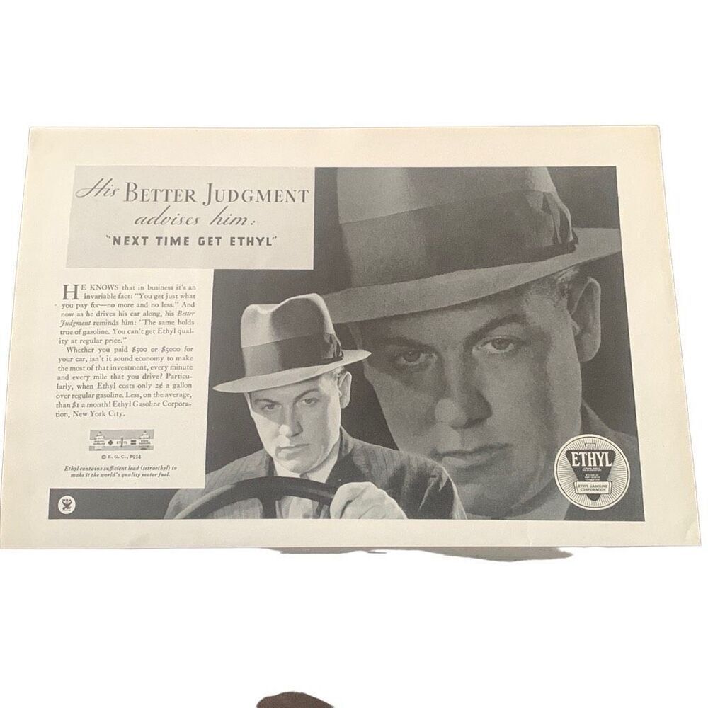 Vintage 1934 Ethyl Make BetterJudgement Ad Advertisement